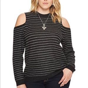 NEW LUCKY BRAND Cold shoulder black stripe sweater